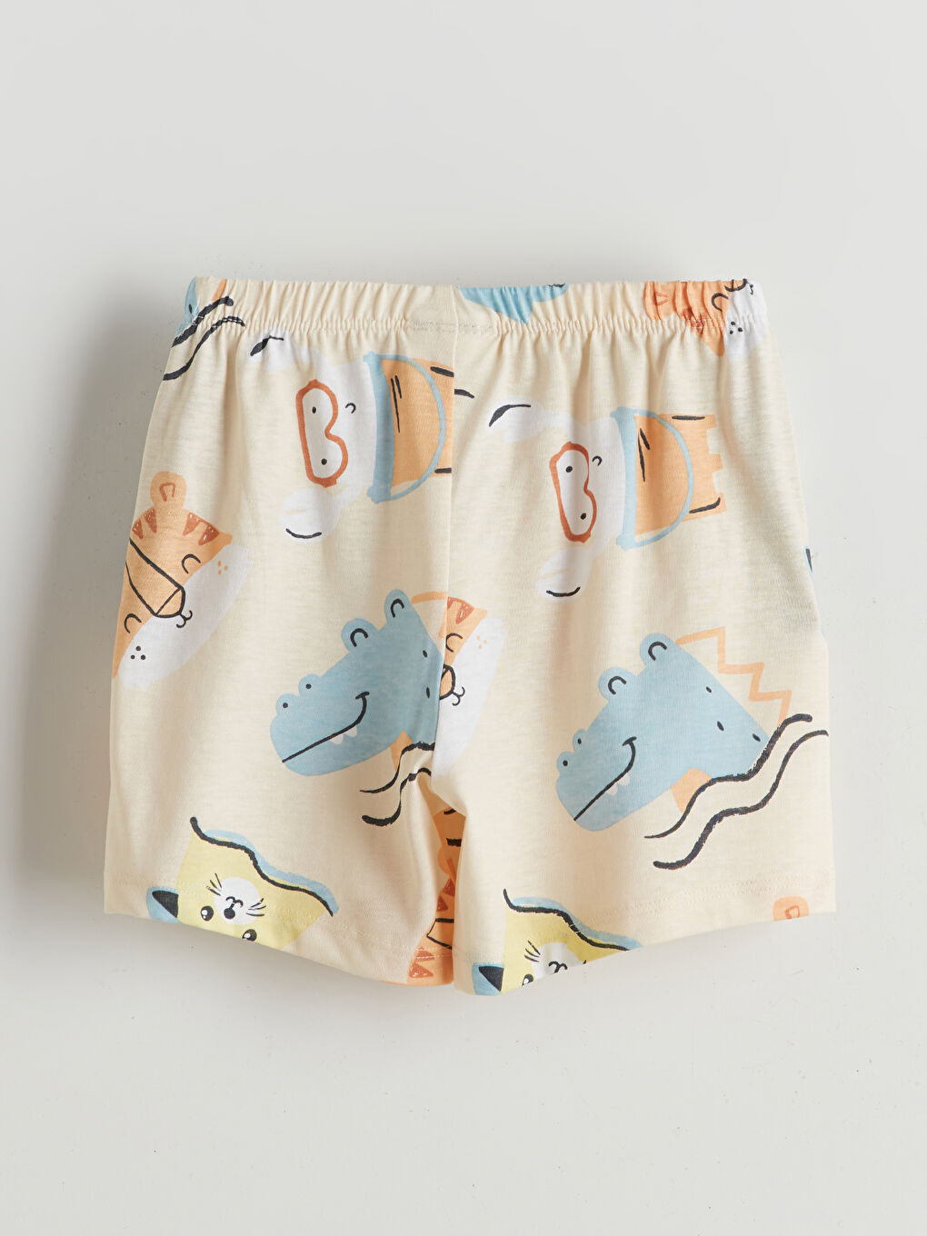 Bej Beli Lastikli Baskılı Erkek Bebek Şort-1