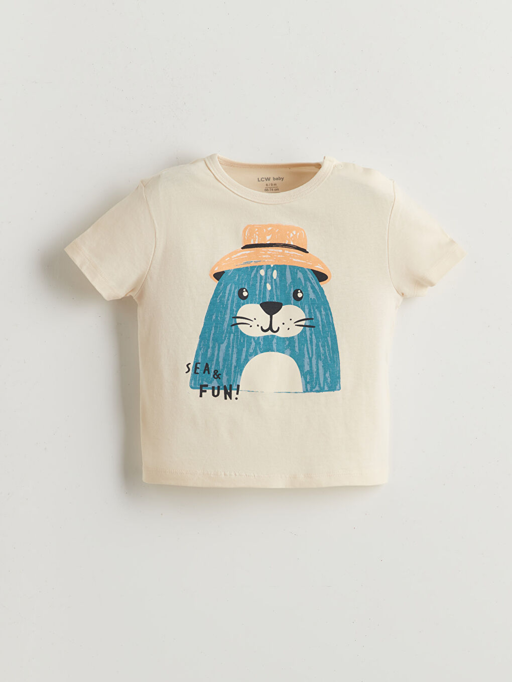 Ekru Bisiklet Yaka Baskılı Erkek Bebek Tişört