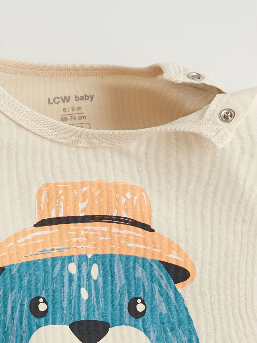 Ekru Bisiklet Yaka Baskılı Erkek Bebek Tişört-1