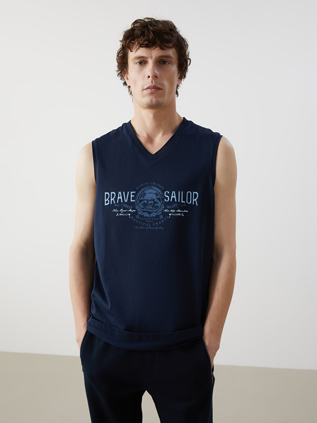 V-Neck Printed Men's Sleeveless T-Shirt -S5GJ58Z8-DWP