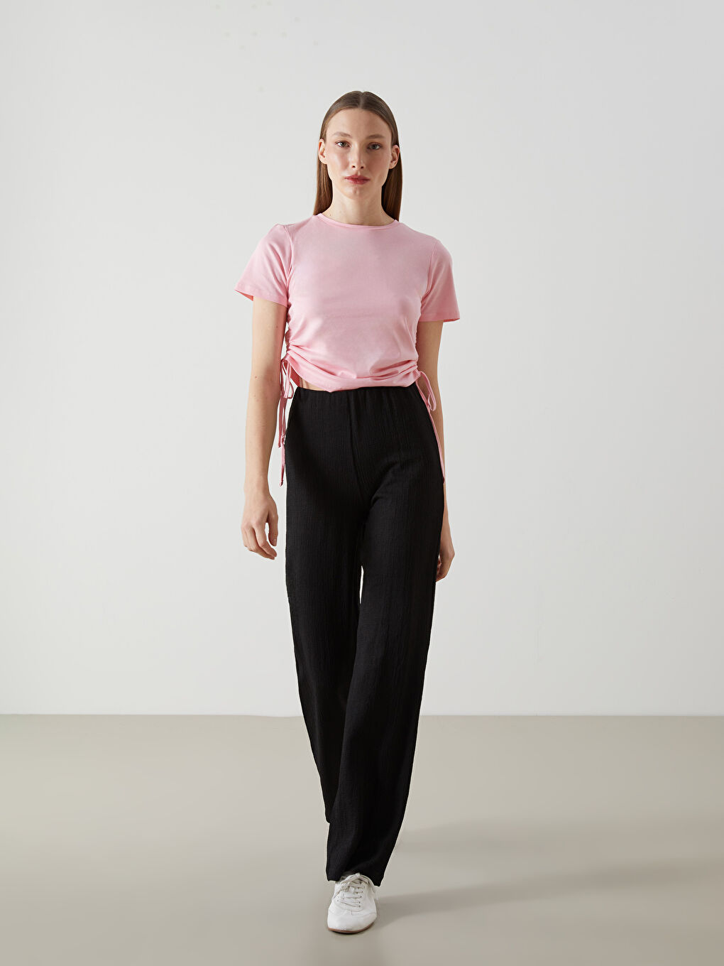Elasticated Waist Textured Women's Trousers -S5GJ62Z8-CVL
