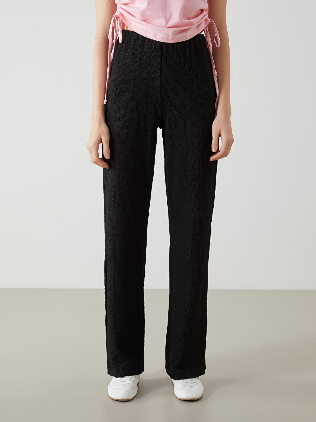 Elasticated Waist Textured Women's Trousers -S5GJ62Z8-CVL