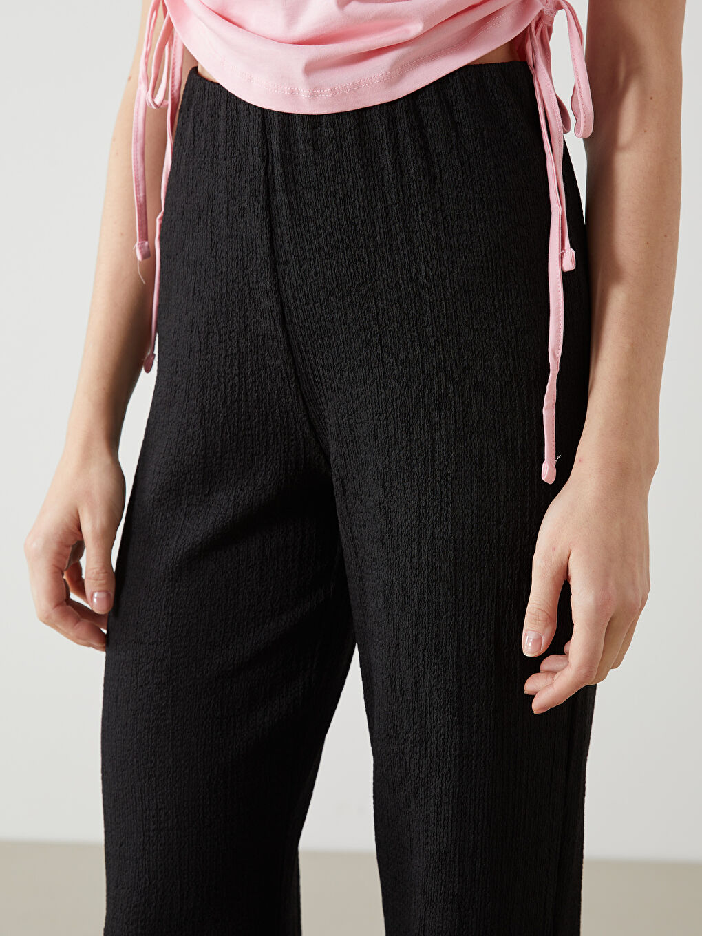 Elasticated Waist Textured Women's Trousers -S5GJ62Z8-CVL