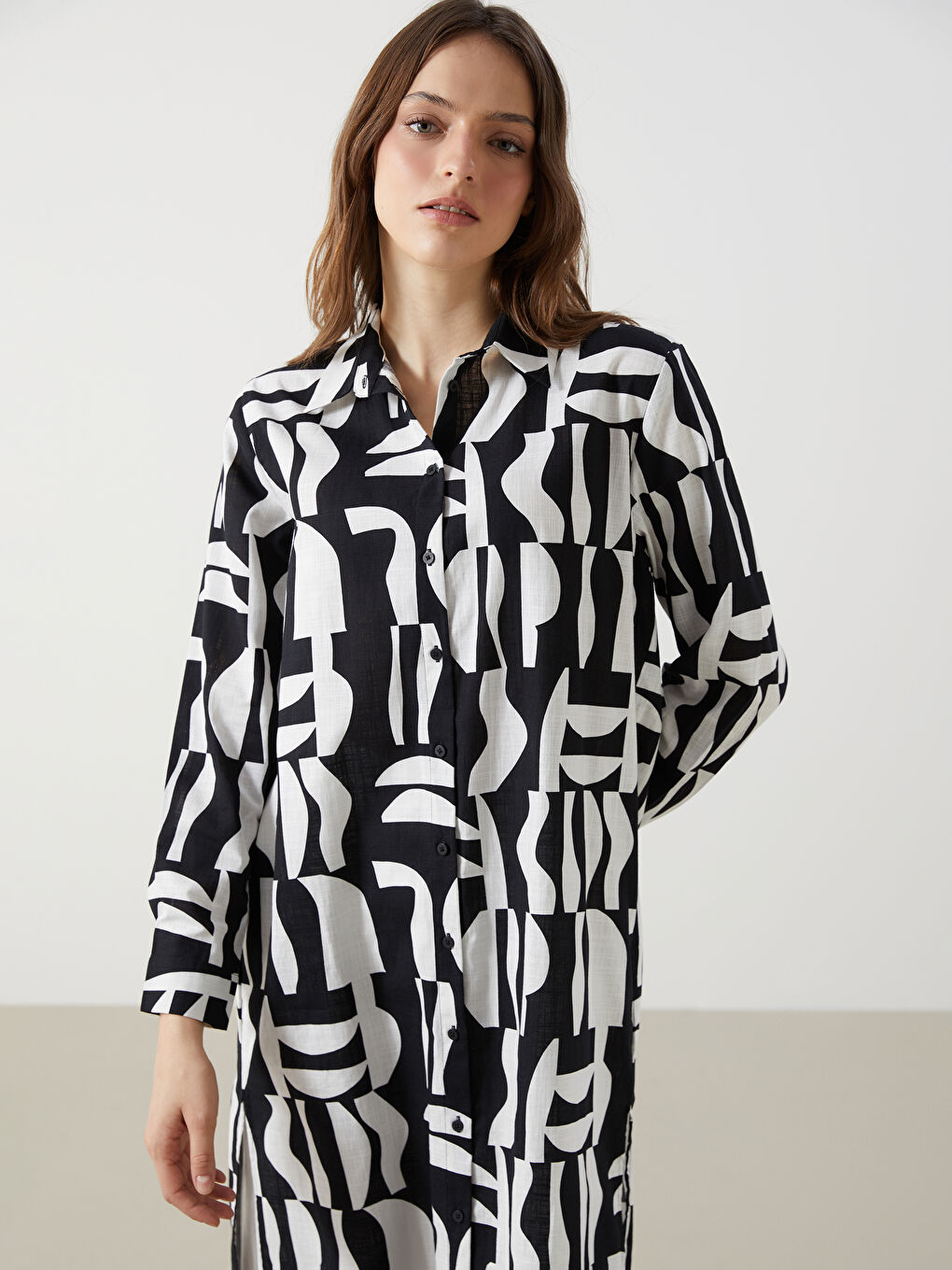 Patterned Poplin Women's Shirt Tunic -S5GJ64Z8-LQJ