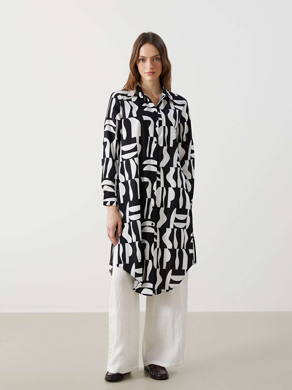 Patterned Poplin Women's Shirt Tunic -S5GJ64Z8-LQJ