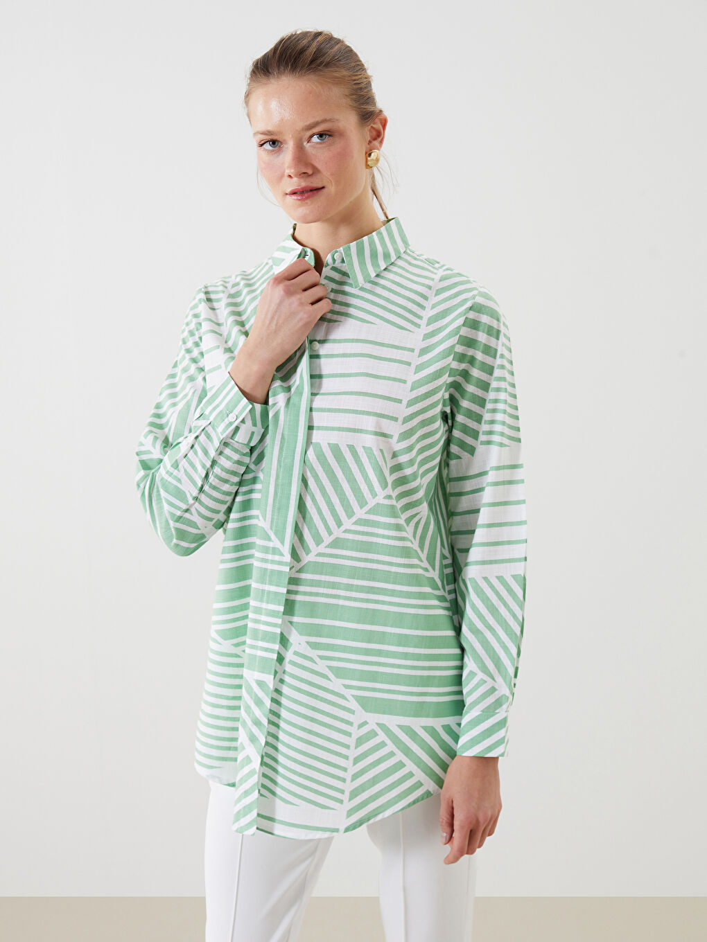 Patterned Oversize Women's Shirt Tunic -S5GJ65Z8-LRR