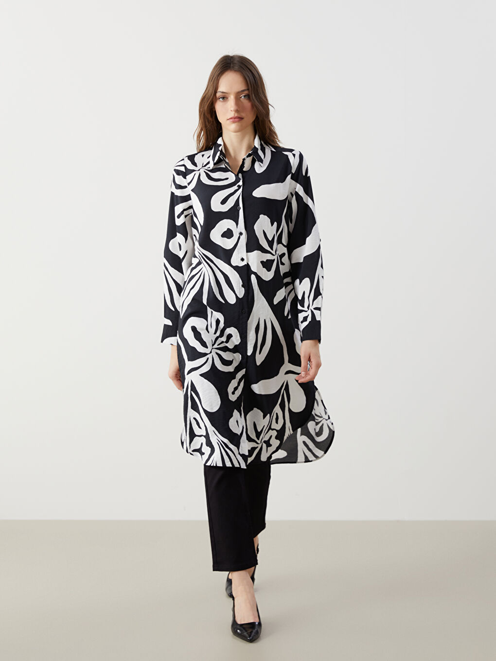 Collared Neck Floral Women's Tunic -S5GJ67Z8-LQJ