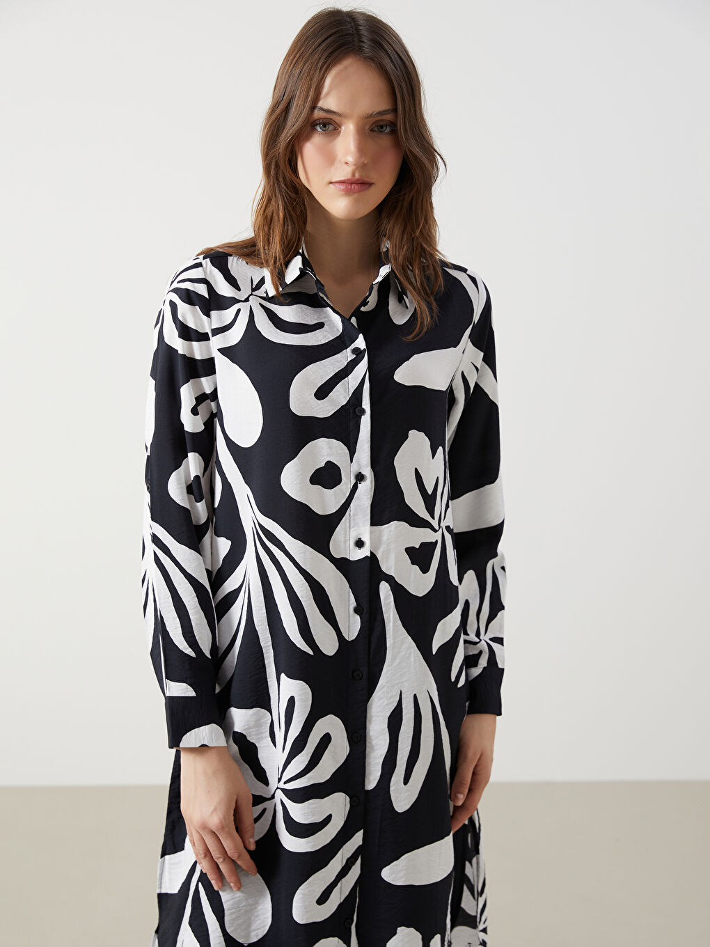 Collared Neck Floral Women's Tunic -S5GJ67Z8-LQJ