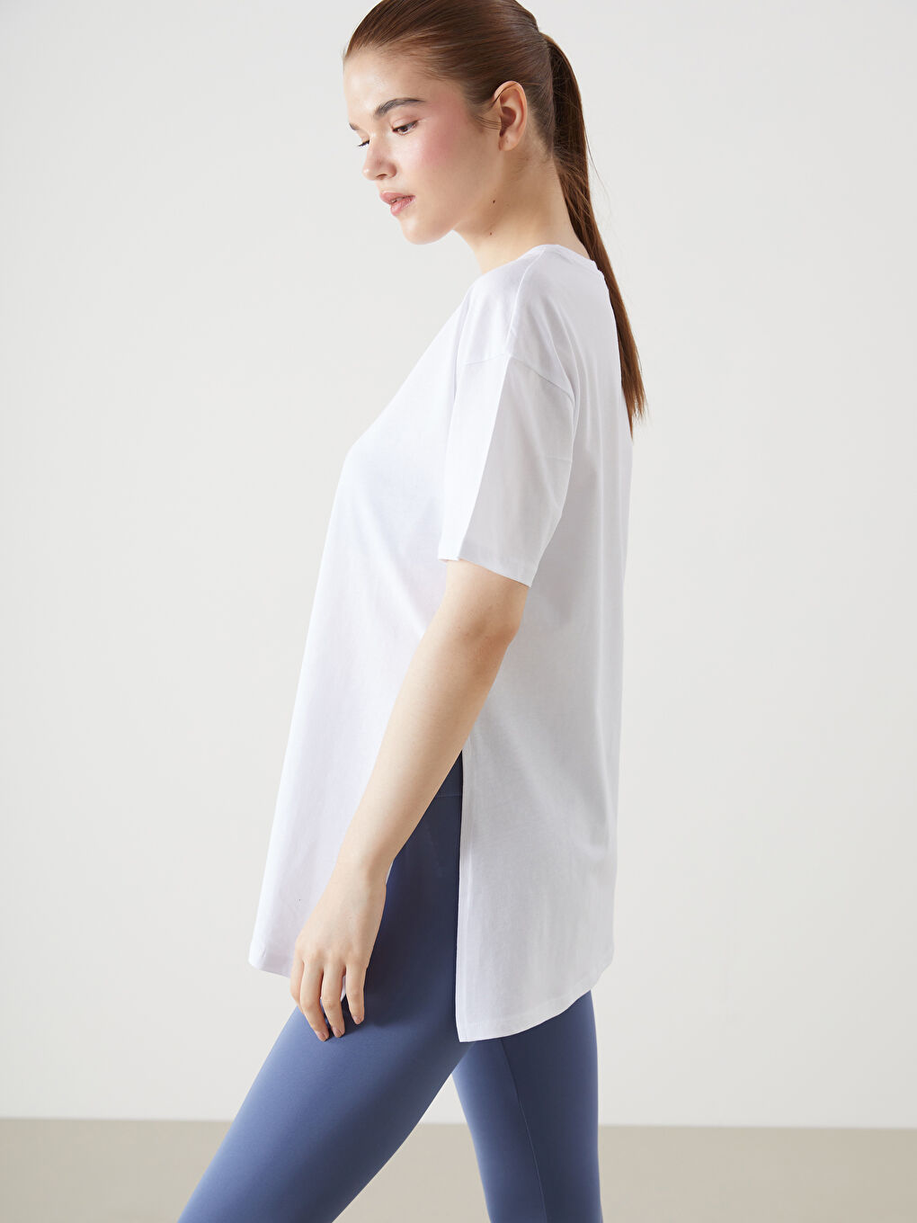 XSIDE ACTIVE Beyaz Bisiklet Yaka Oversize Kadın Spor Tişört