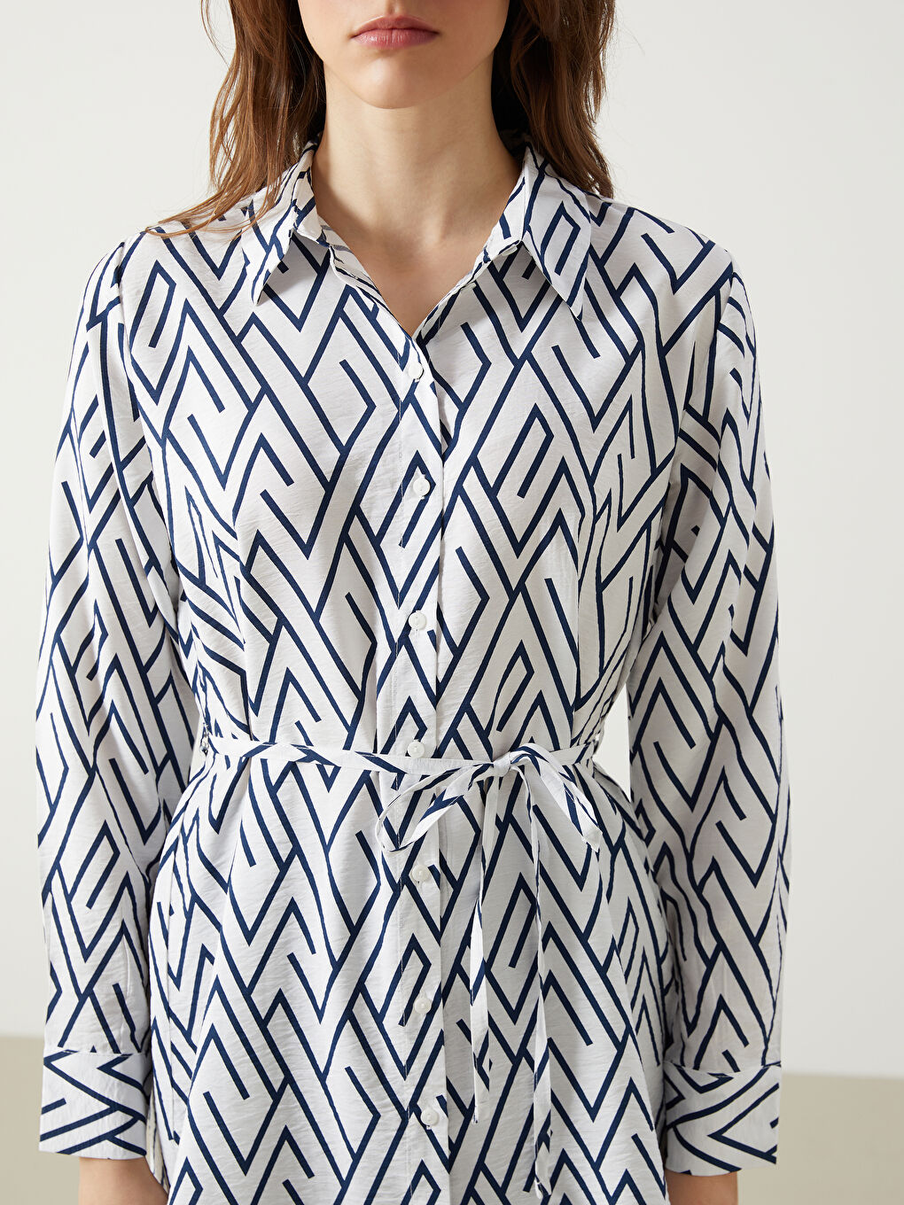 Patterned Sashed Women's Shirt Tunic -S5GJ76Z8-LS3