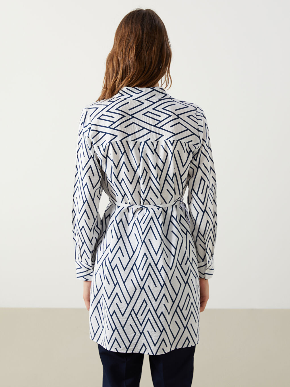 Patterned Sashed Women's Shirt Tunic -S5GJ76Z8-LS3