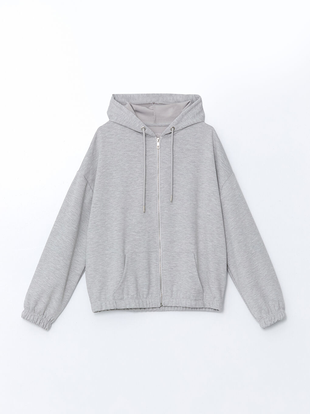 Gri Kapüşonlu Oversize Kadın Fermuarlı Sweatshirt-4