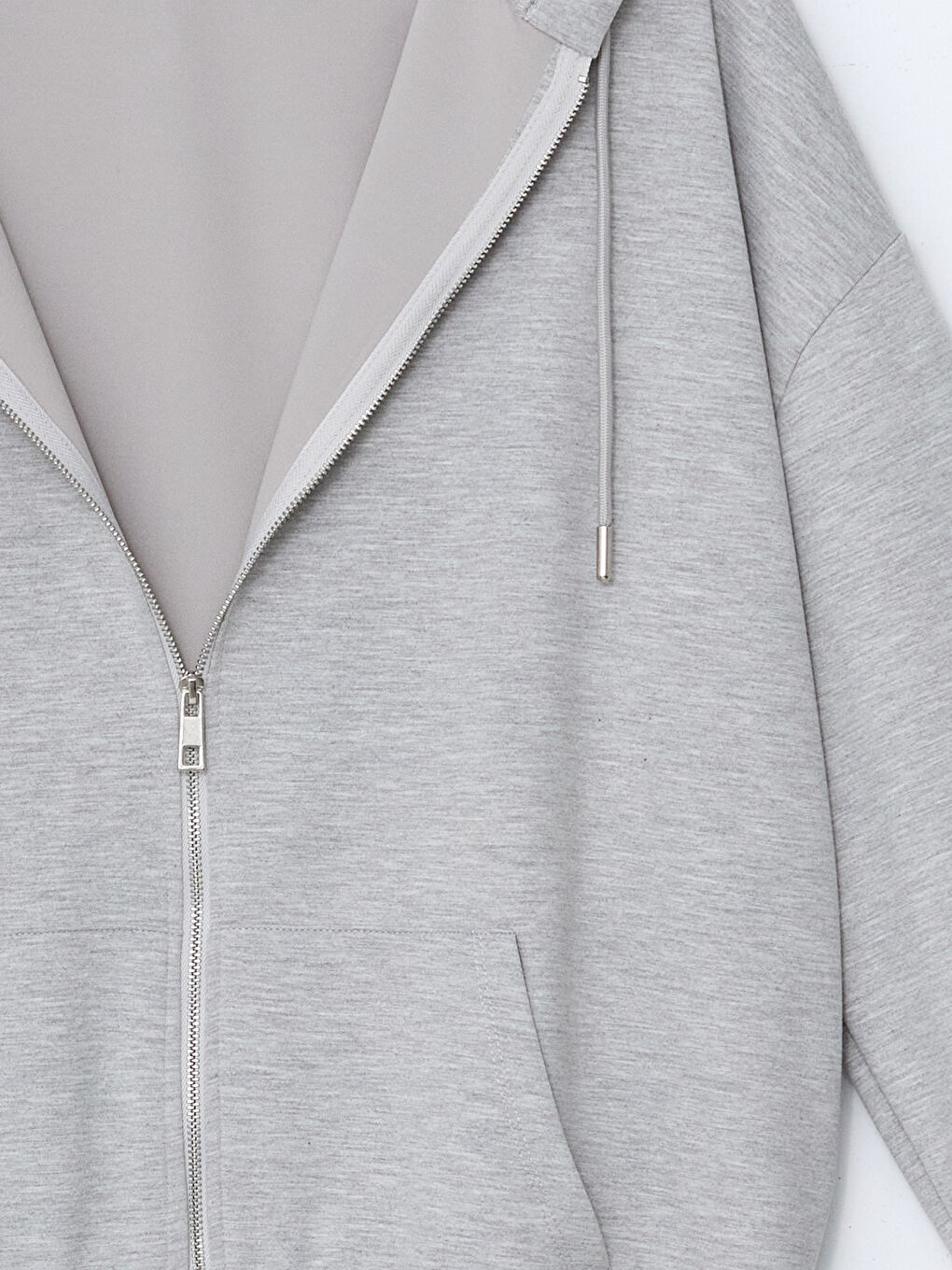 Gri Kapüşonlu Oversize Kadın Fermuarlı Sweatshirt-6