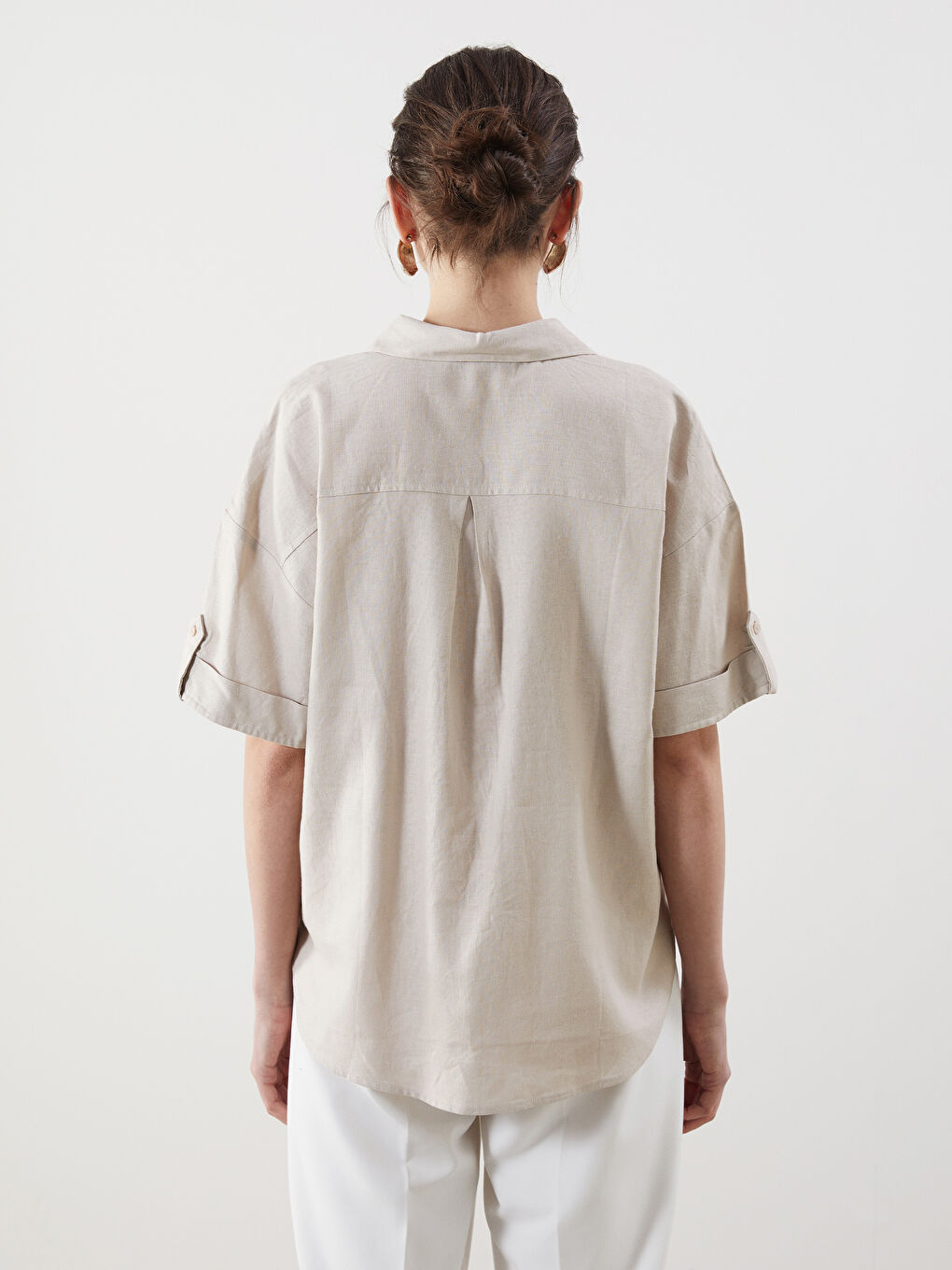 Oversize Linen Blend Women's Shirt -S5GJ88Z8-Z3M