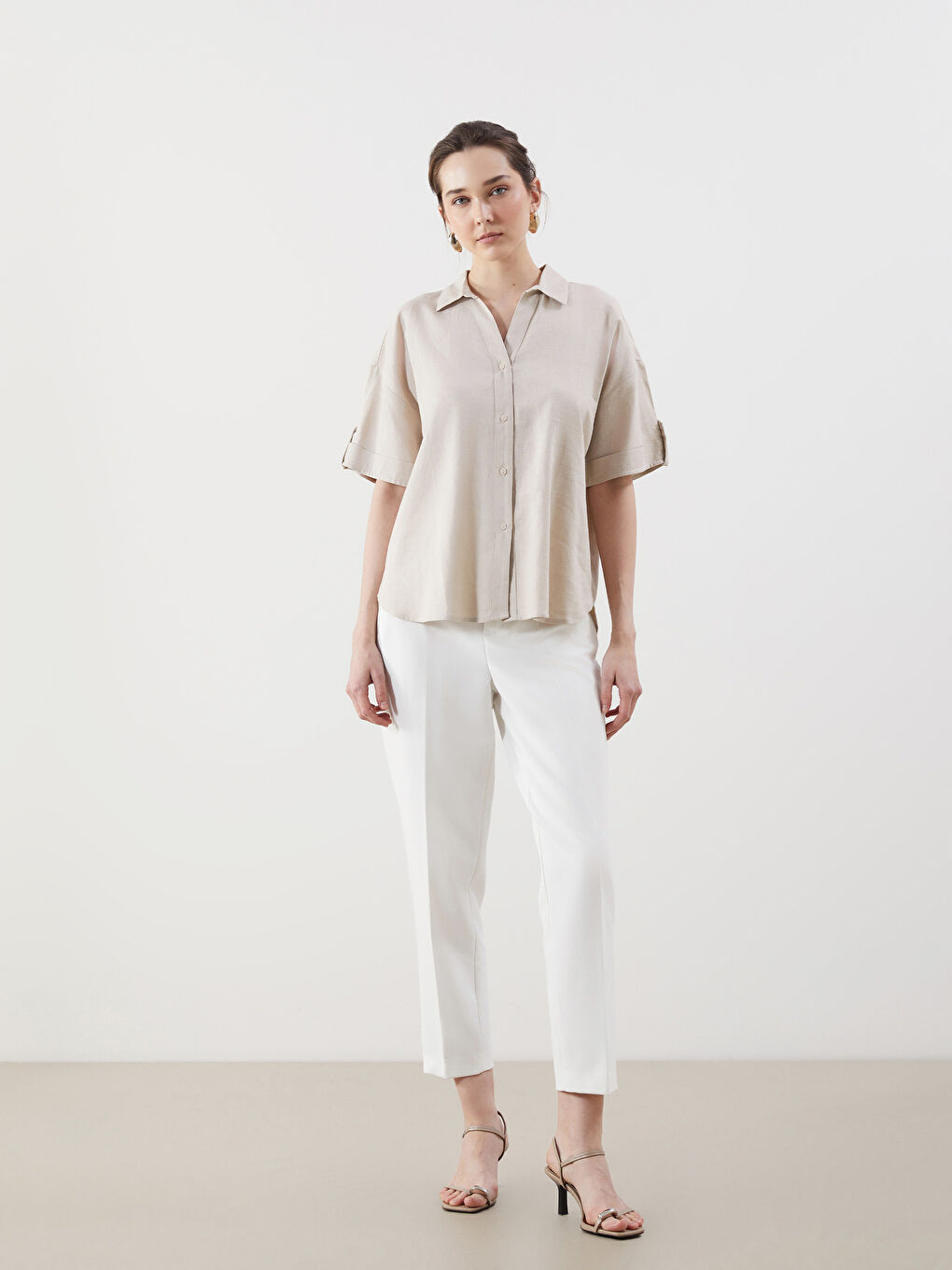 Oversize Linen Blend Women's Shirt -S5GJ88Z8-Z3M