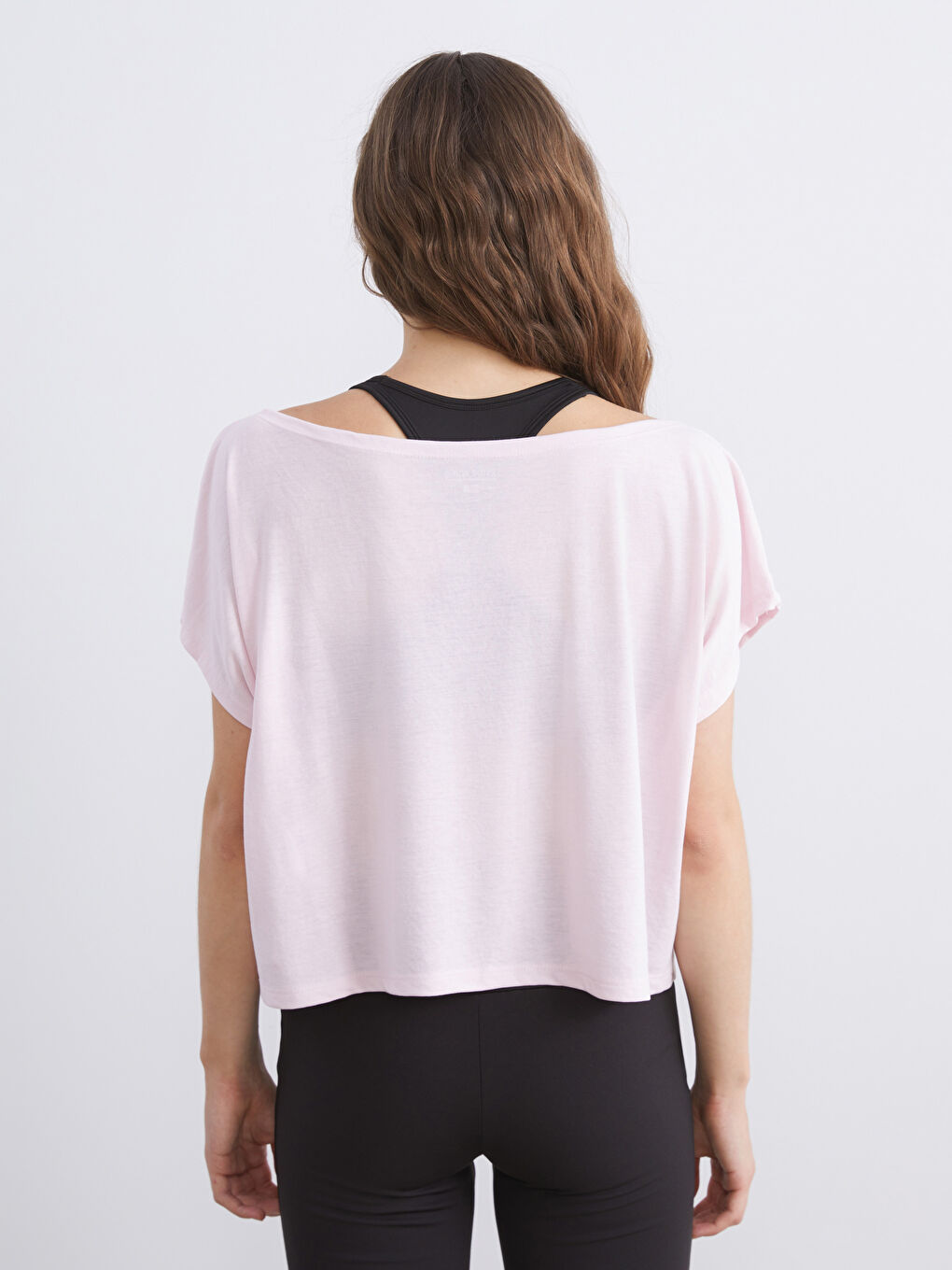 Pembe Kayık Yaka Kadın Spor Tişört ve Atlet-3