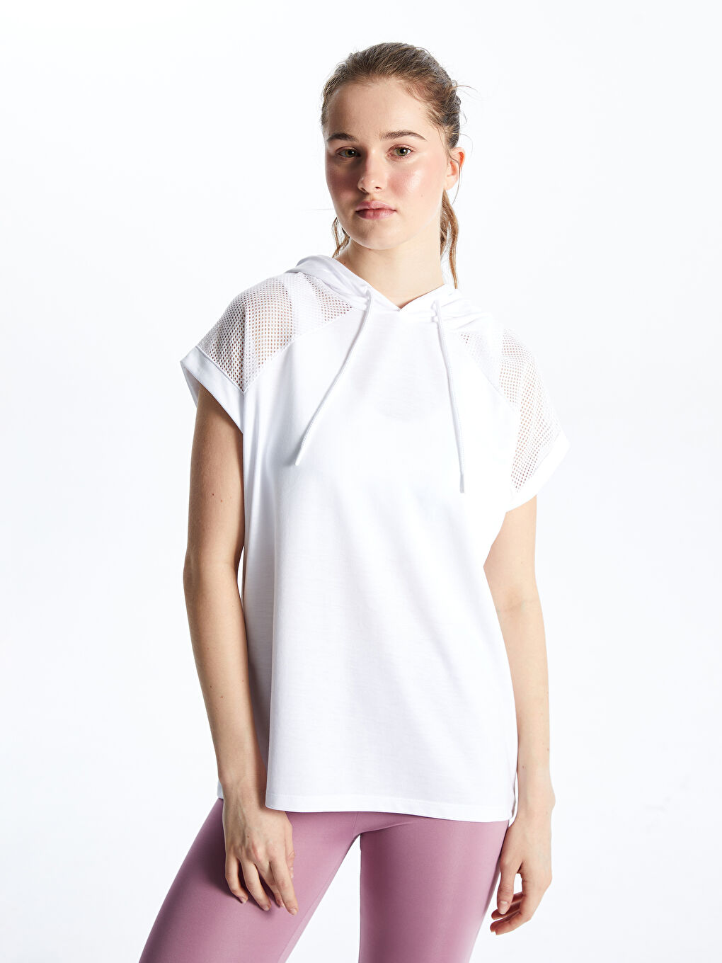 XSIDE ACTIVE Hooded Women's Sports T-Shirt with Mesh Detail -S5GJ98Z8-Q6K