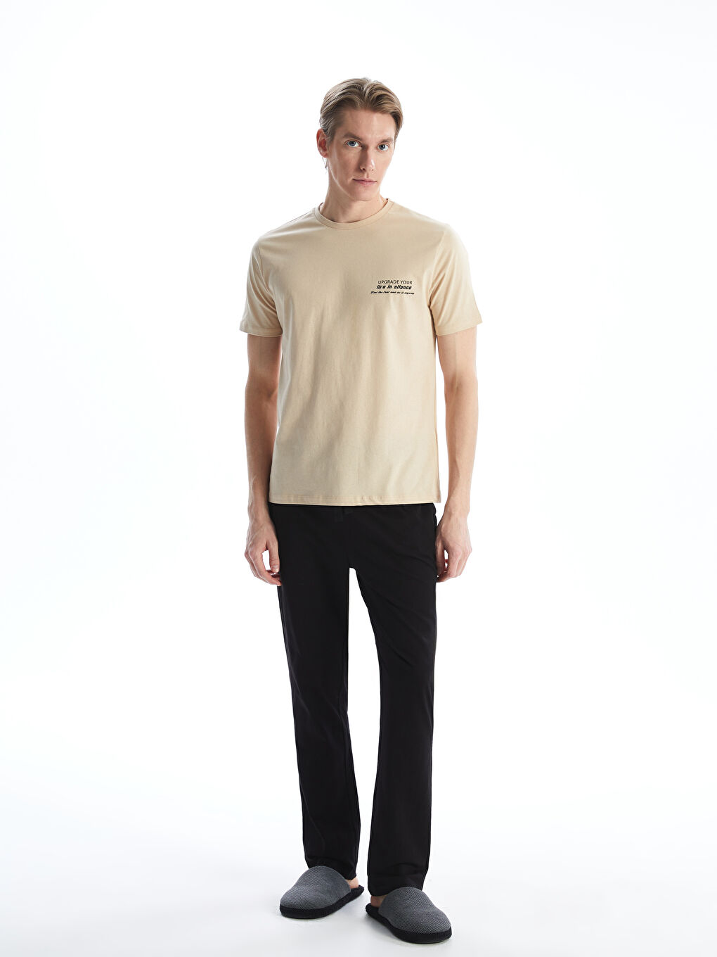 Bej Standart Kalıp Erkek Pijama Takımı