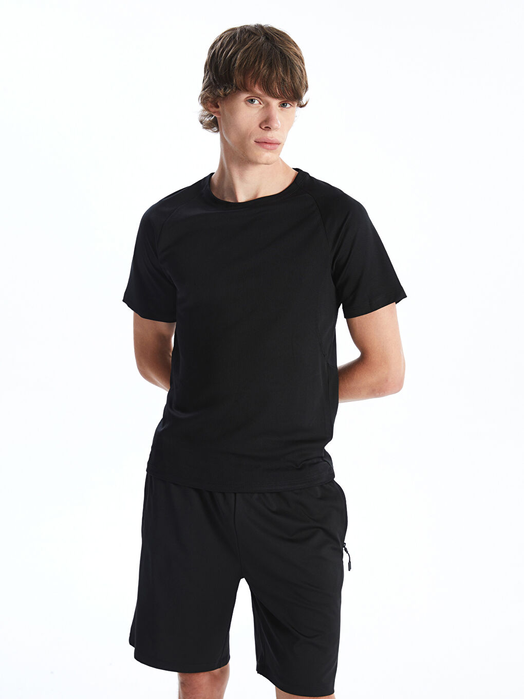 Siyah Bisiklet Yaka Kısa Kollu Erkek Spor Tişört