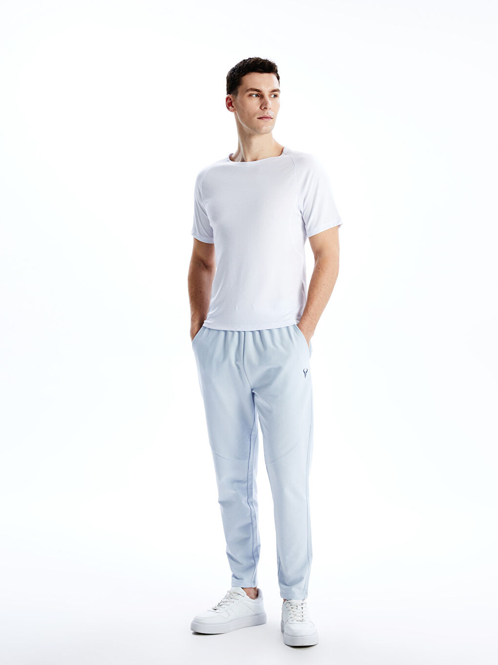 Beyaz Bisiklet Yaka Kısa Kollu Erkek Spor Tişört-1