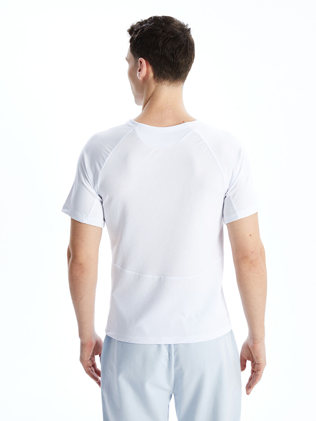 Beyaz Bisiklet Yaka Kısa Kollu Erkek Spor Tişört-3