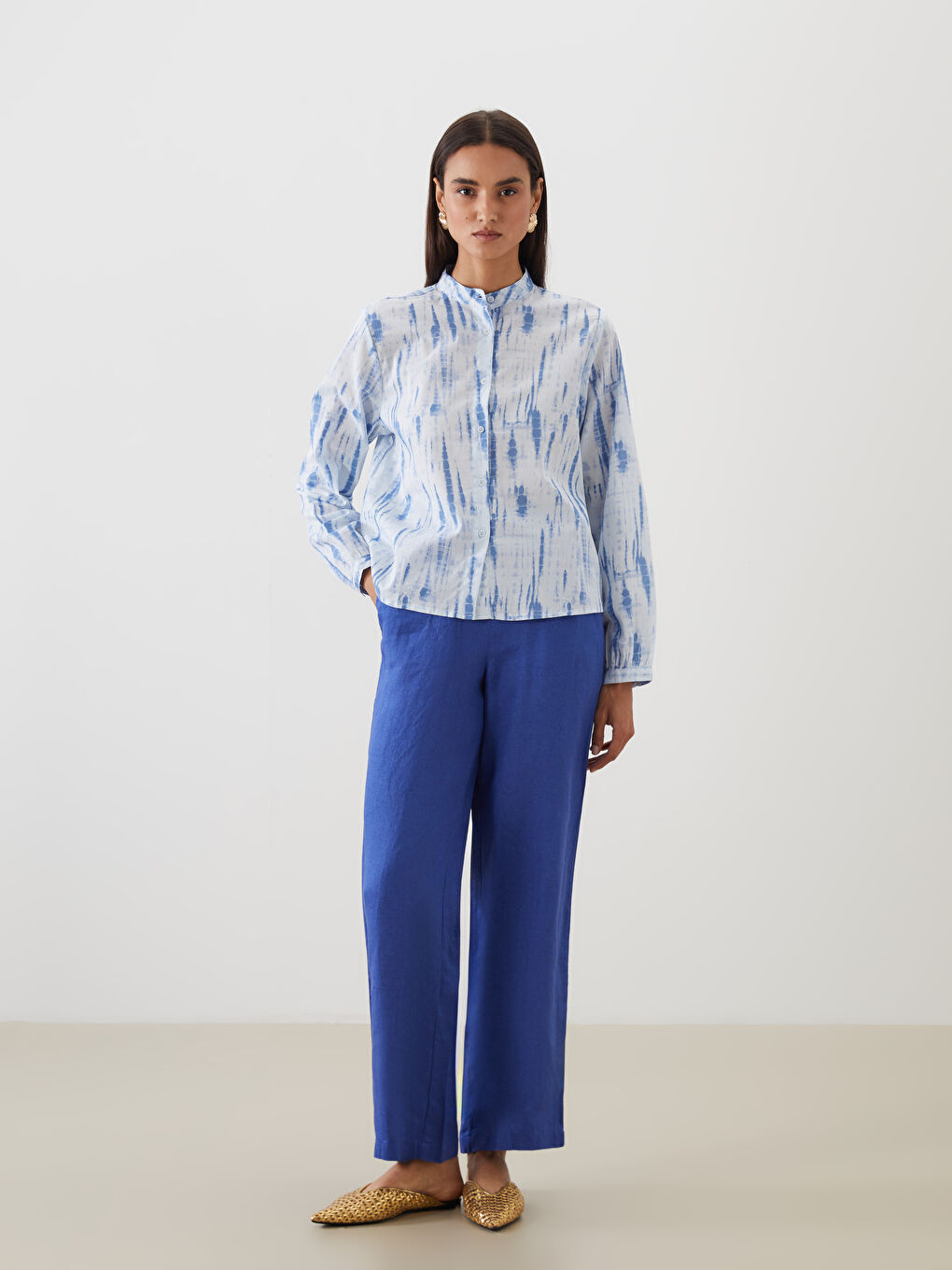 Chemise Pour Femmes À Motifs Et Col Mao-1