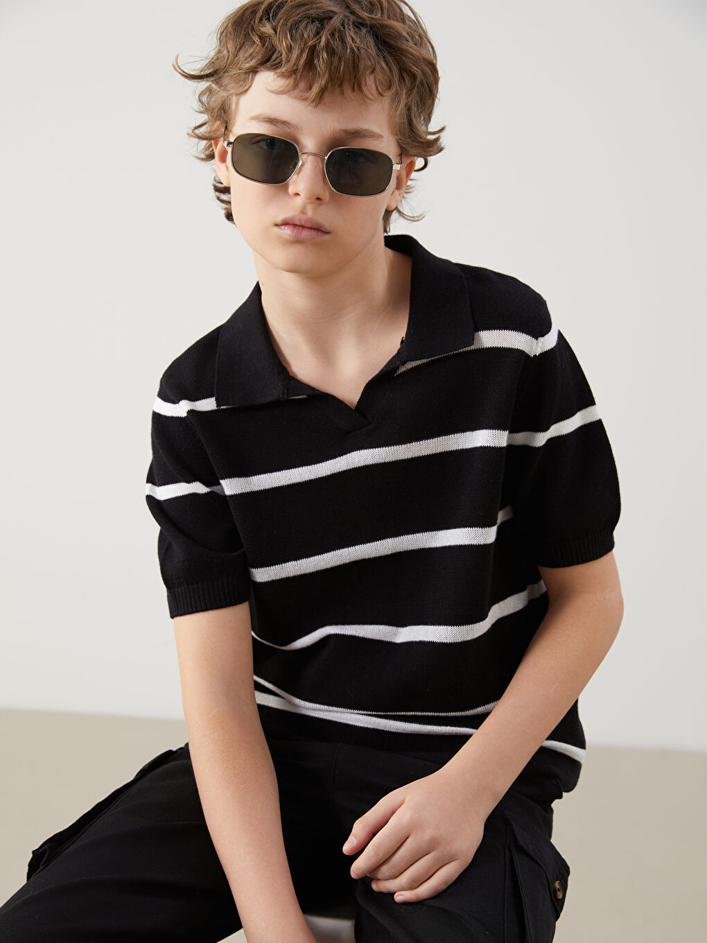 Polo Neck Boy's Knitted Sweater -S5GK70Z4-LEG