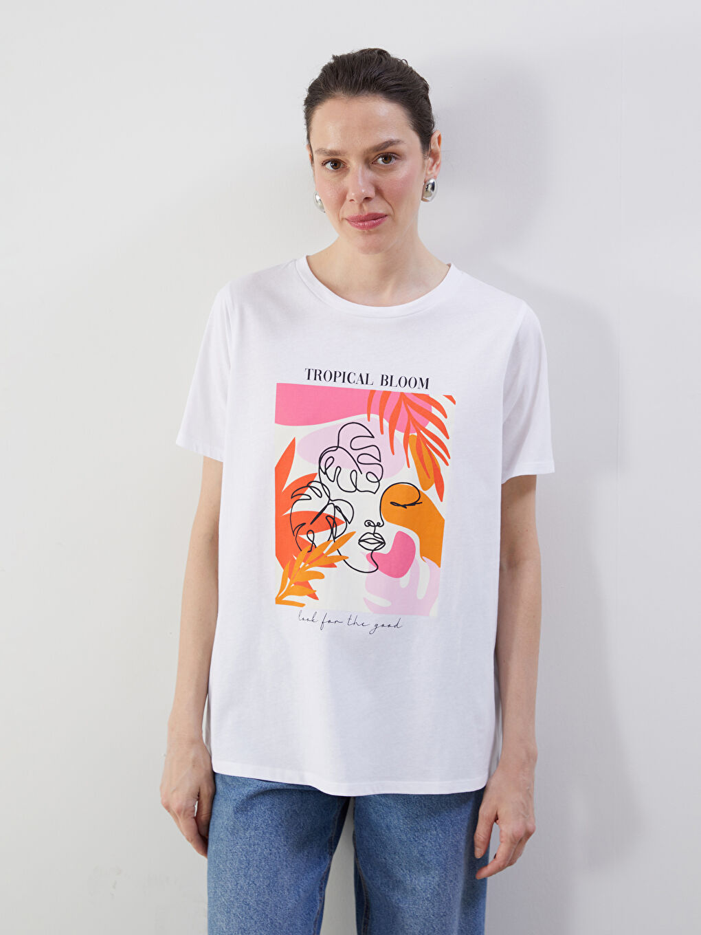 Ženska majica sa printom i okruglim izrezom -S5GK83Z8-Q6K