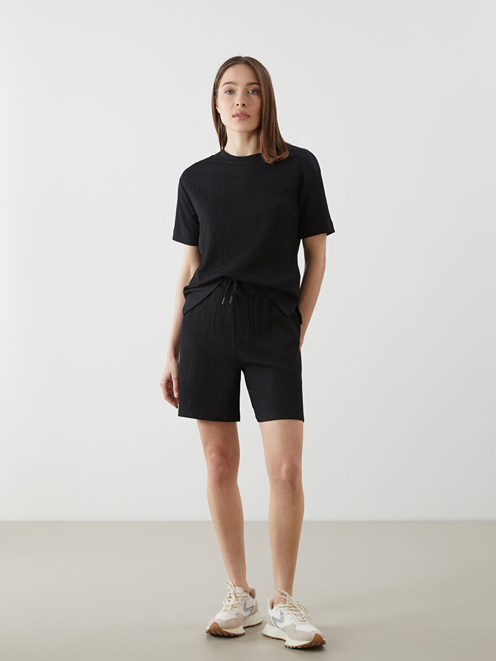 Elasticated Waist Textured Women's Shorts -S5GK86Z8-CVL