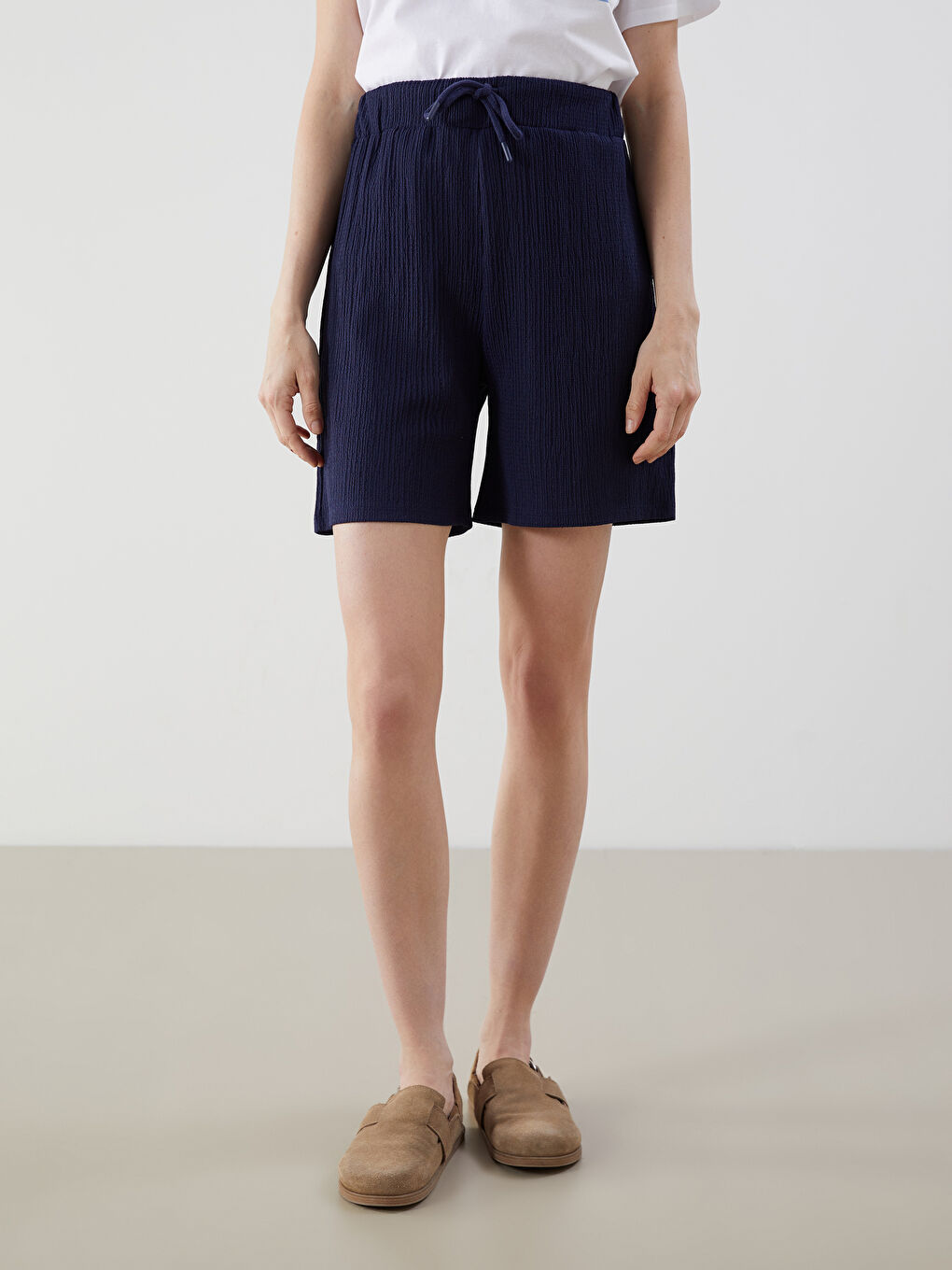 Elasticated Waist Textured Women's Shorts -S5GK86Z8-K7T