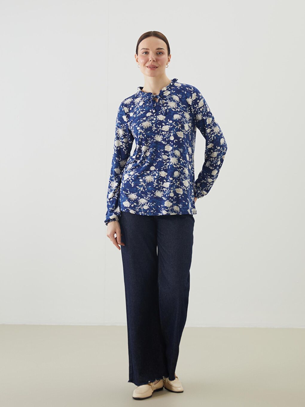 Tie Neck Floral Women's Blouse -S5GL08Z8-LSF