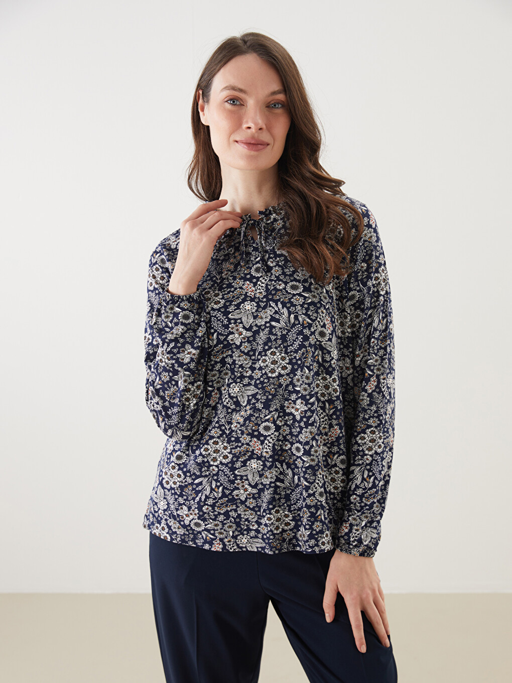 Tie Neck Floral Blouse