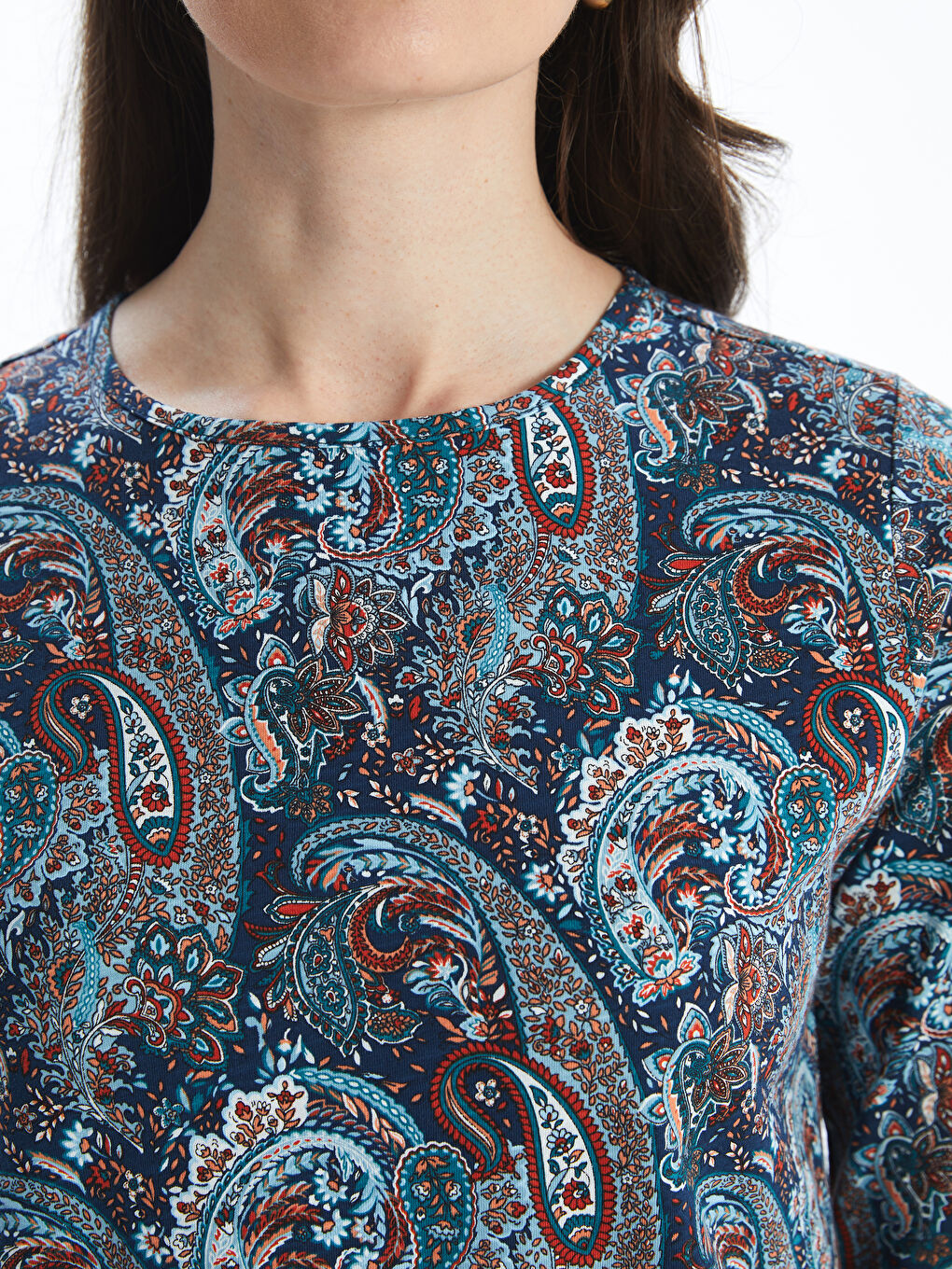 Mavi Bisiklet Yaka Çiçekli Kadın Bluz-2