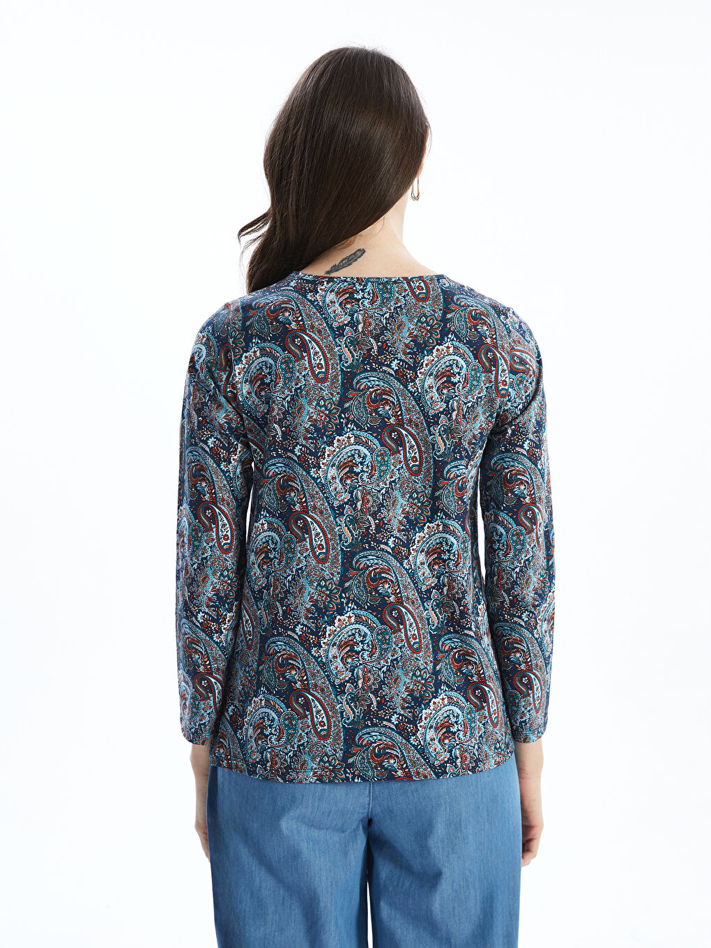 Mavi Bisiklet Yaka Çiçekli Kadın Bluz-3