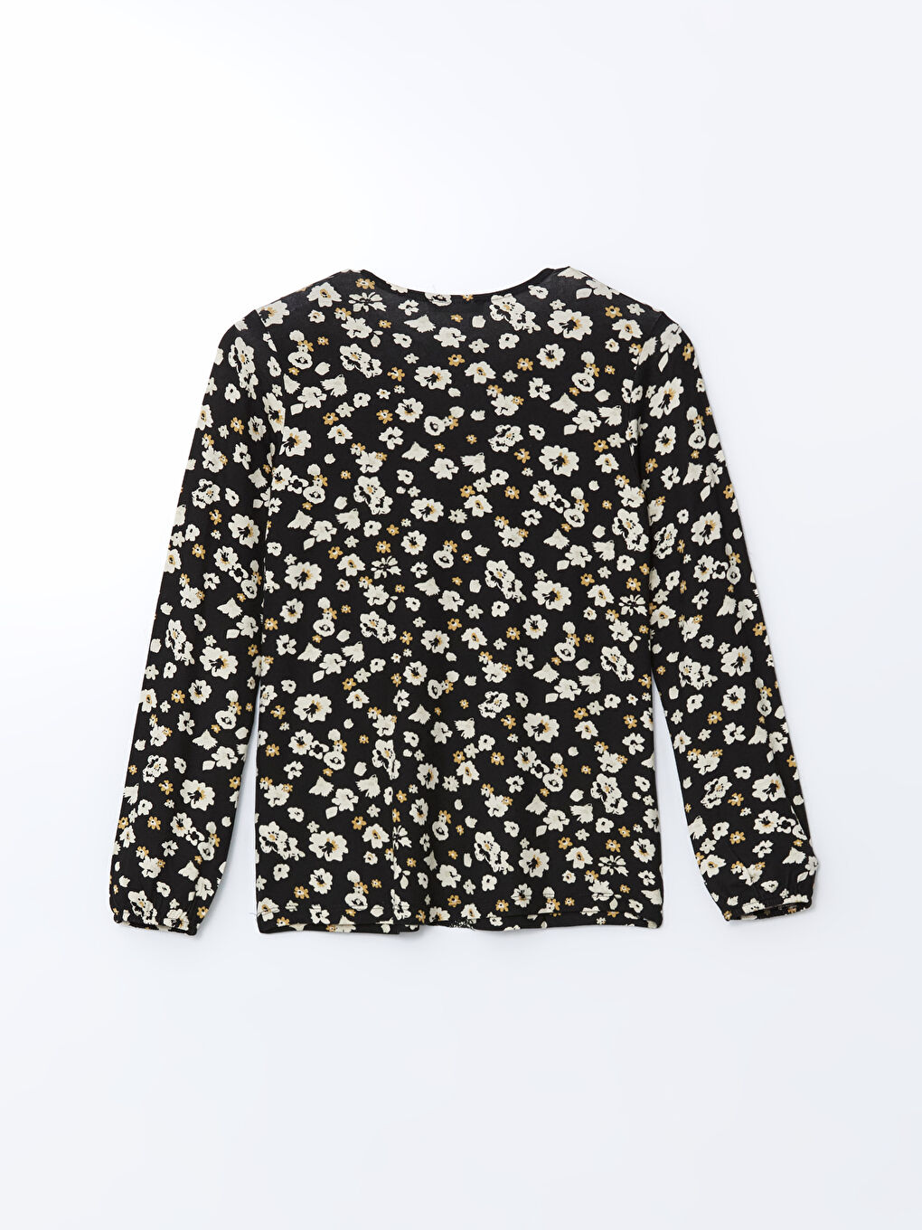 Siyah Bağlamalı Yaka Çiçekli Kadın Bluz-5