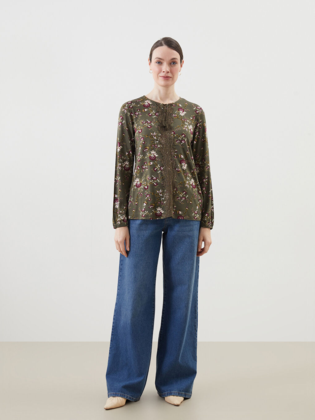 Tie Neck Floral Women's Blouse -S5GL14Z8-LS6