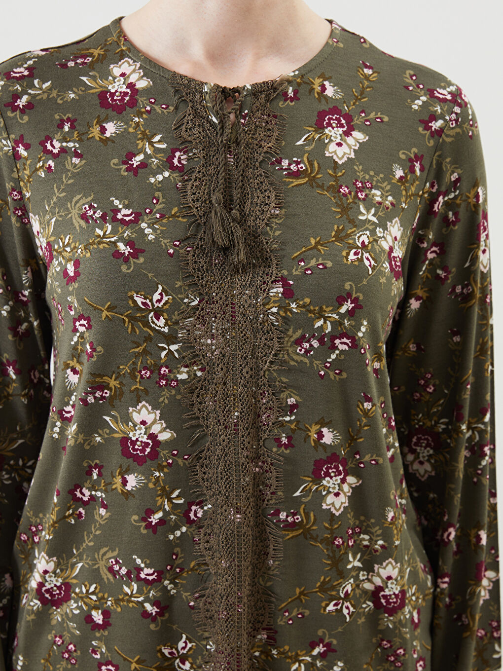 Tie Neck Floral Women's Blouse -S5GL14Z8-LS6