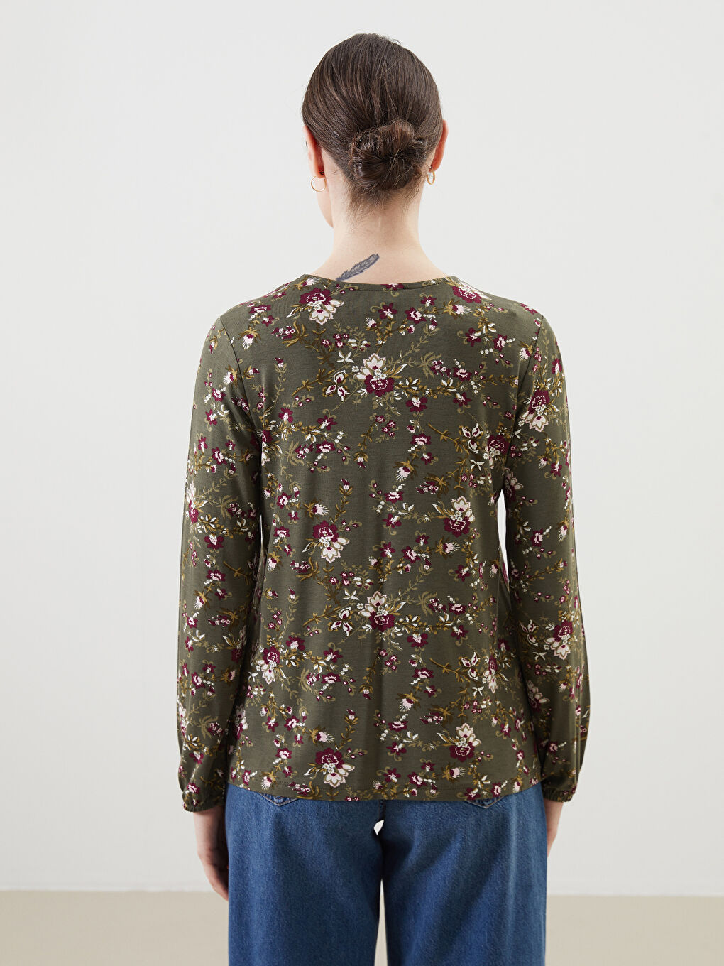 Tie Neck Floral Women's Blouse -S5GL14Z8-LS6