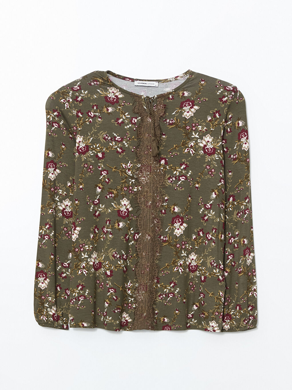 Tie Neck Floral Women's Blouse -S5GL14Z8-LS6