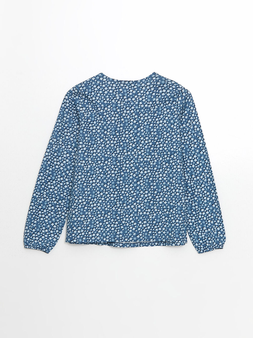 Mavi Bağlamalı Yaka Desenli Kadın Bluz-5