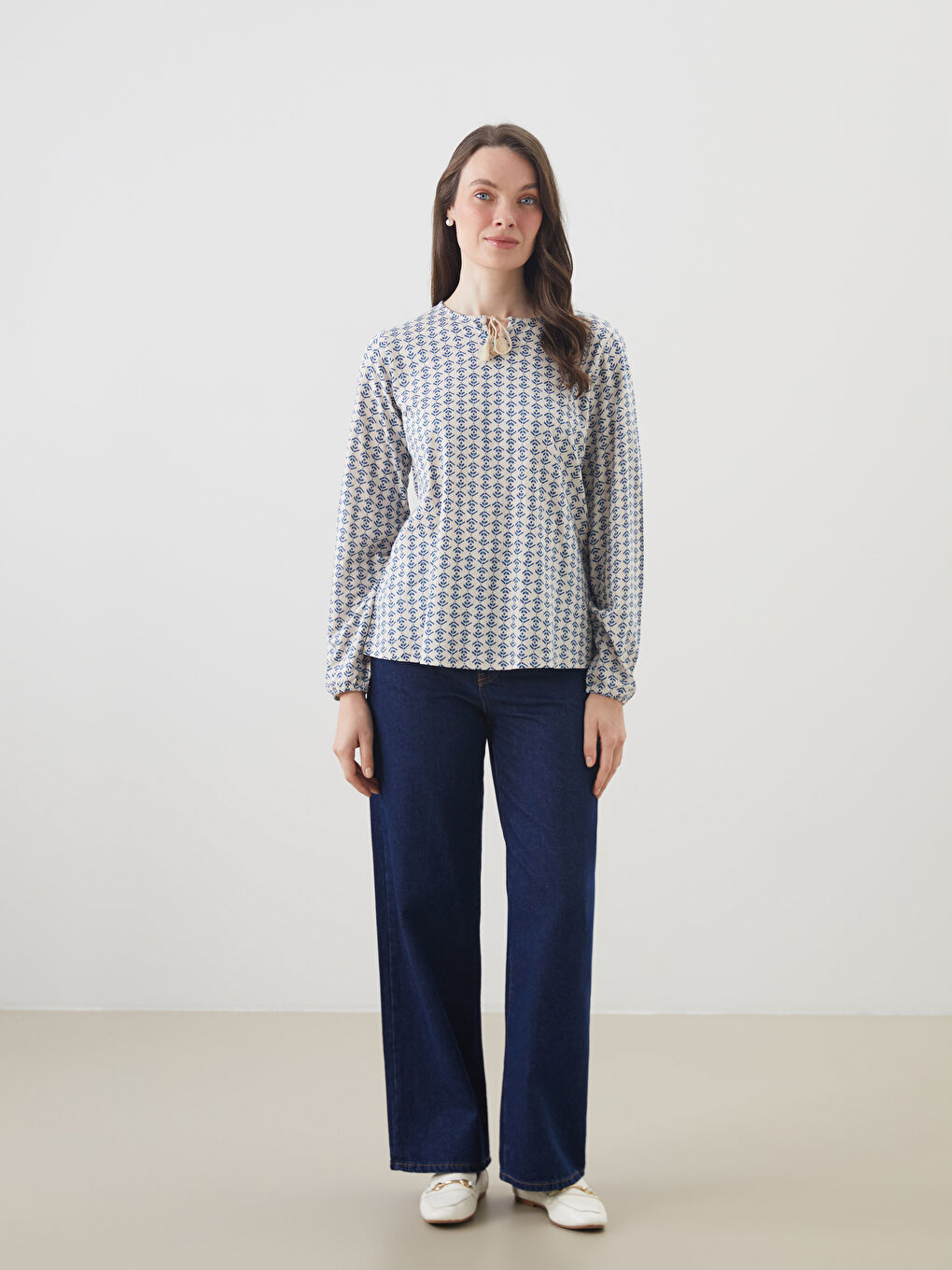 Tie Neck Patterned Women's Blouse -S5GL15Z8-LRA