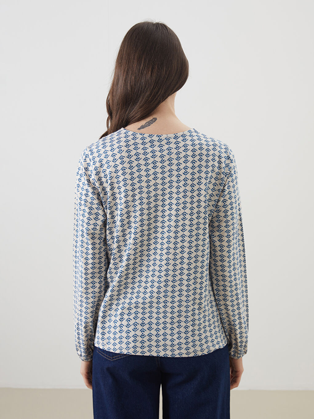 Tie Neck Patterned Women's Blouse -S5GL15Z8-LRA