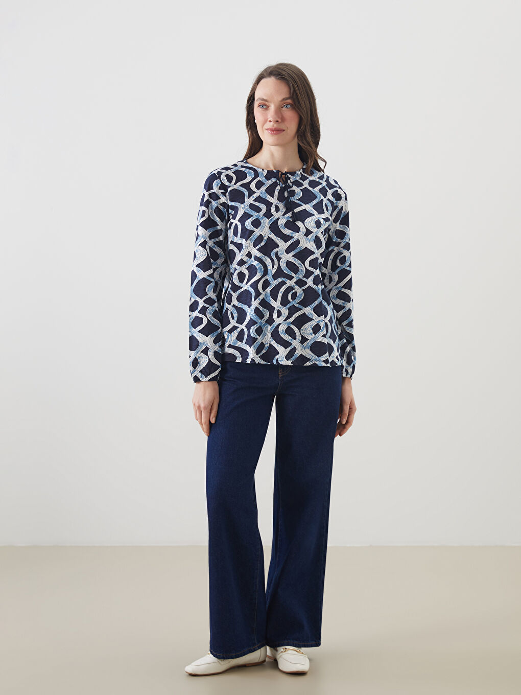 Tie Neck Patterned Women's Blouse -S5GL15Z8-LSH
