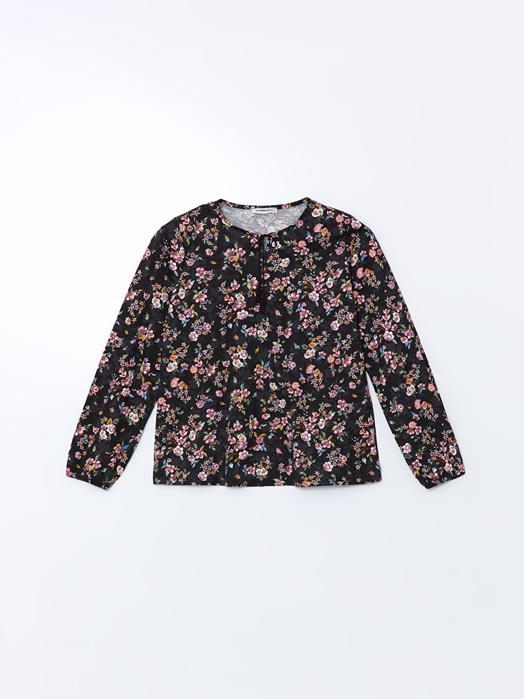 Siyah Bağlamalı Yaka Çiçekli Kadın Bluz-4