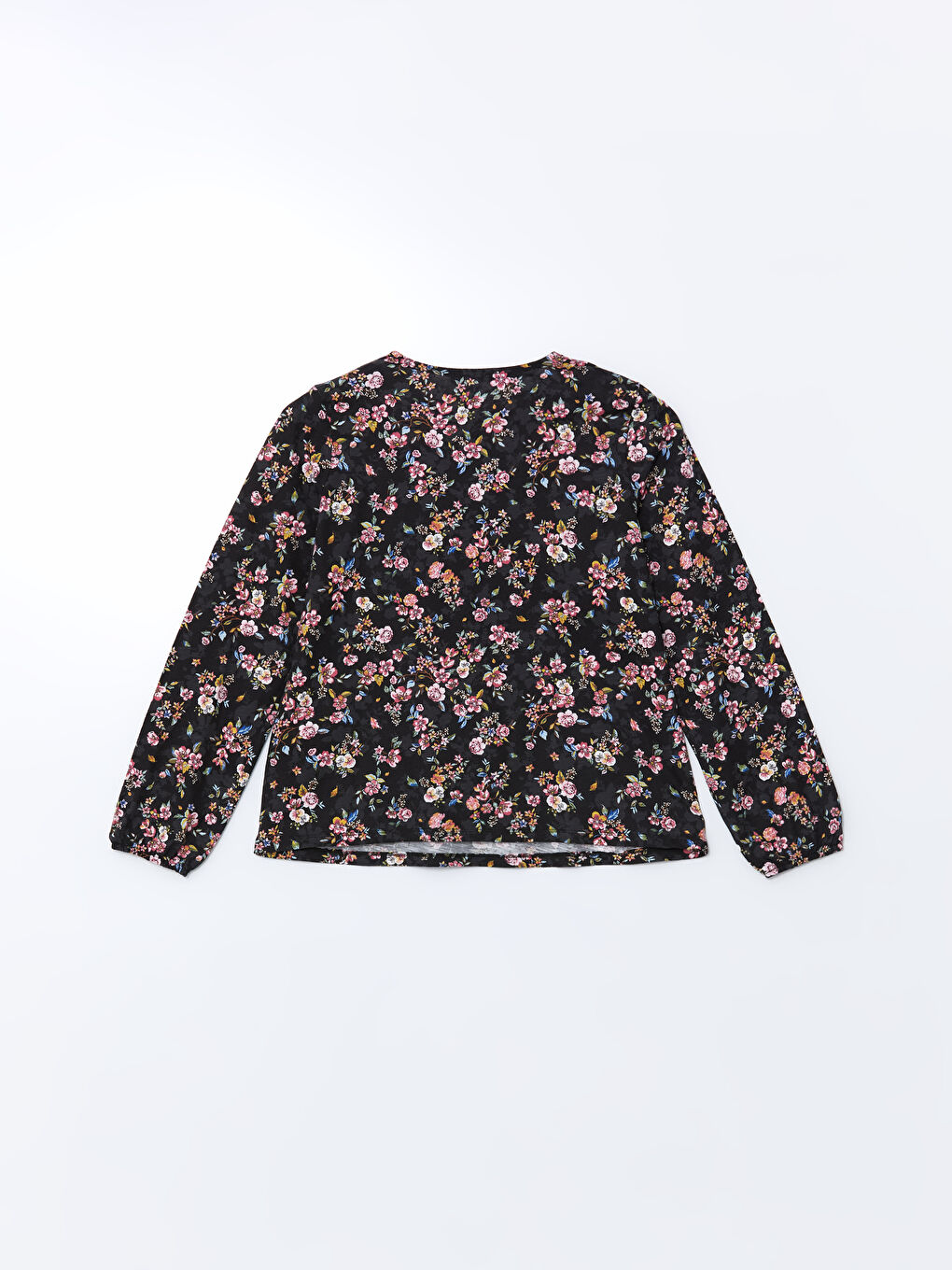 Siyah Bağlamalı Yaka Çiçekli Kadın Bluz-5