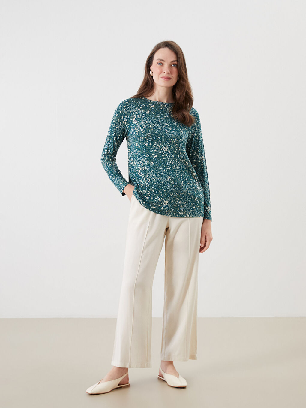LCW Grace Crew Neck Patterned Women's T-Shirt -S5GL16Z8-LRL