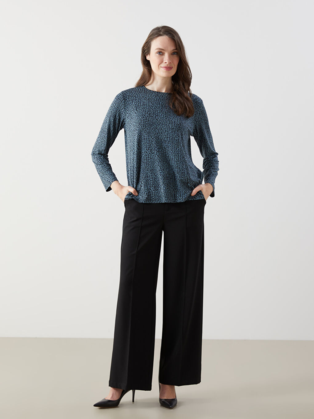Crew Neck Patterned Women's T-Shirt -S5GL16Z8-LRR