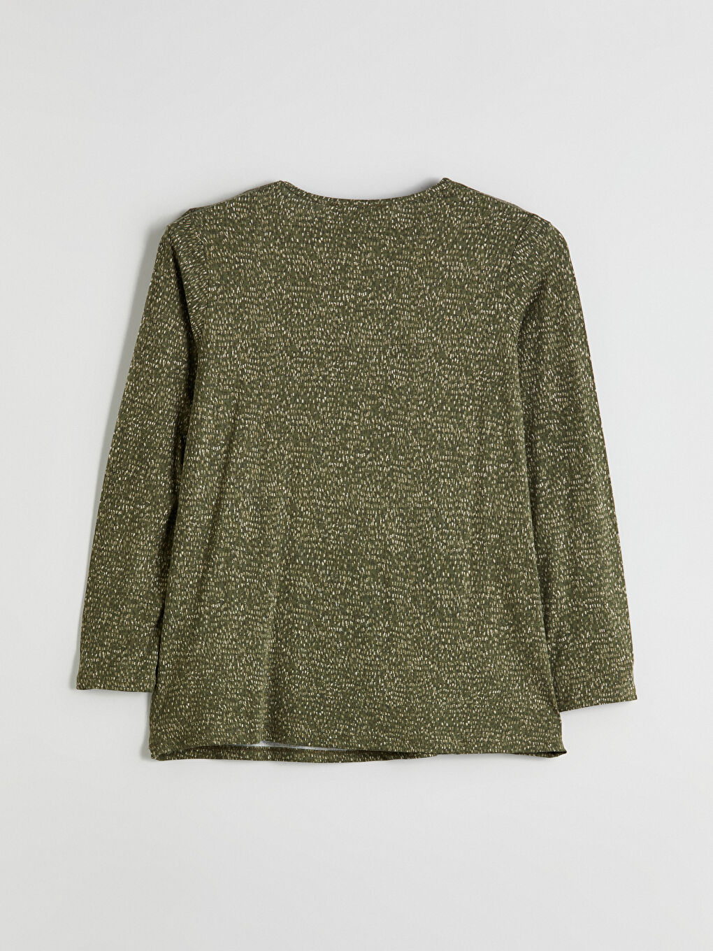 Haki Bisiklet Yaka Desenli Kadın Tişört-5