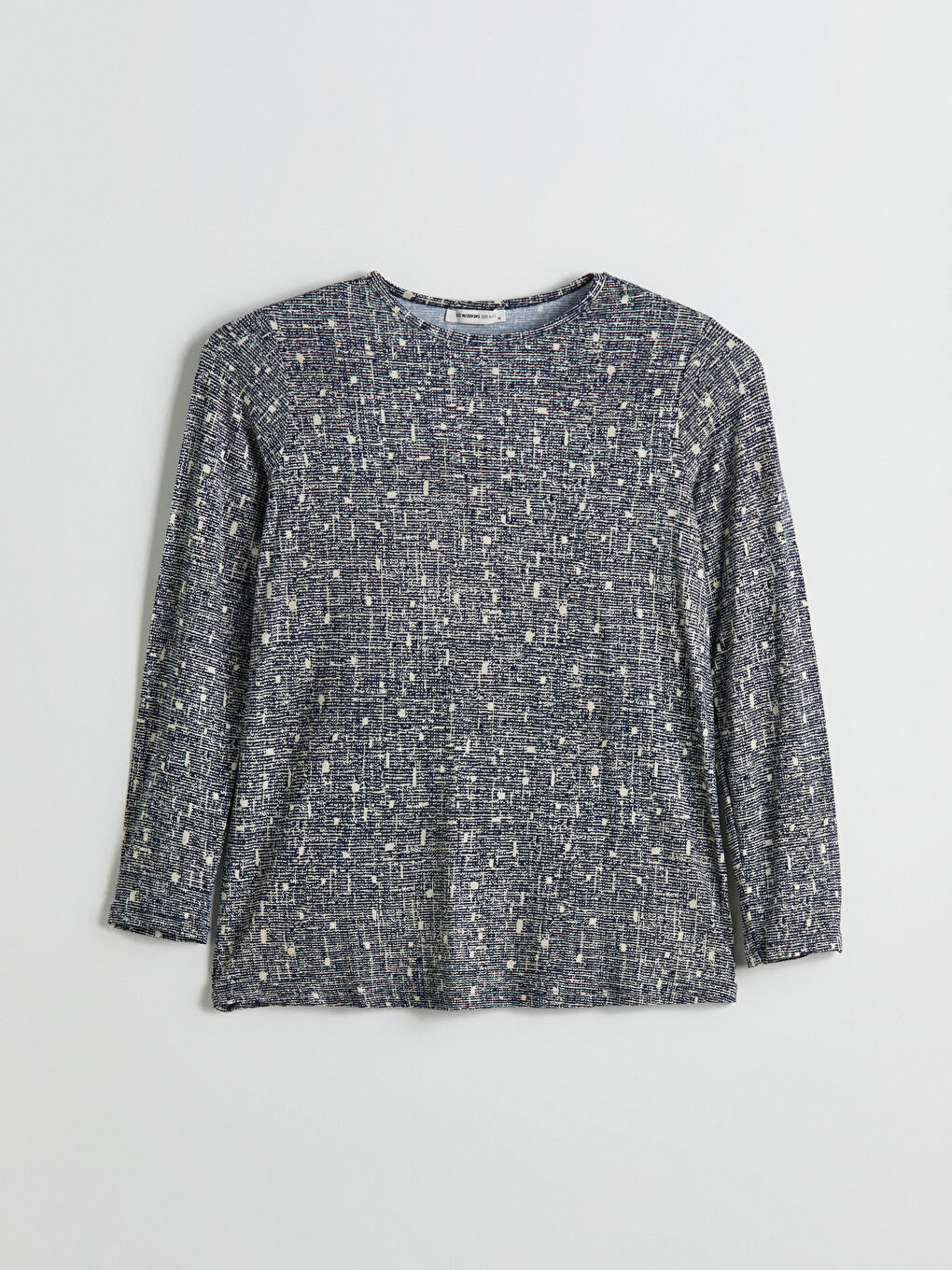 Lacivert Bisiklet Yaka Desenli Kadın Tişört-4