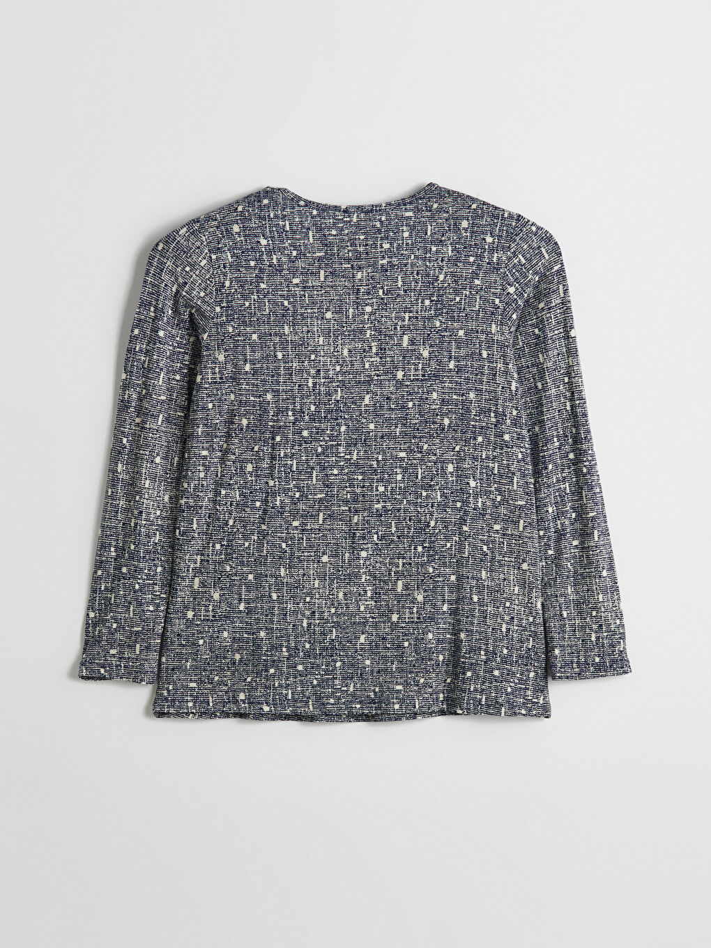 Lacivert Bisiklet Yaka Desenli Kadın Tişört-5